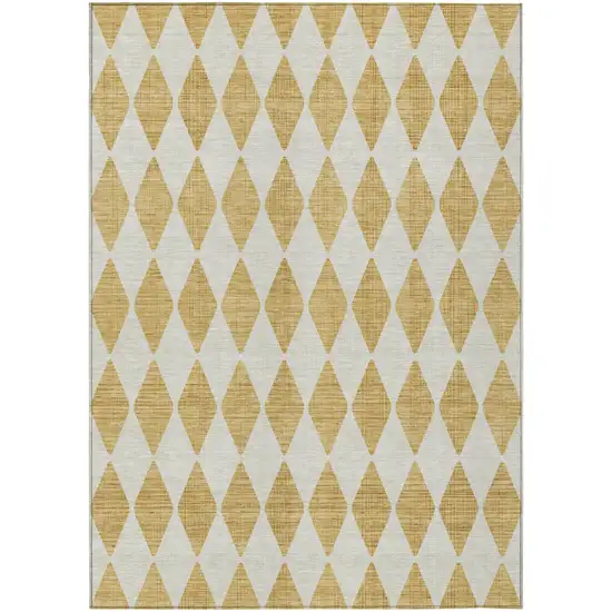 Gold Geometric Washable Non Skid Indoor Outdoor Area Rug Photo 2