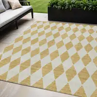 Photo of Gold Geometric Washable Non Skid Indoor Outdoor Area Rug