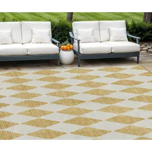 Photo of Gold Geometric Washable Non Skid Indoor Outdoor Area Rug