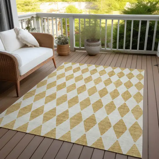 Gold Geometric Washable Non Skid Indoor Outdoor Area Rug Photo 7