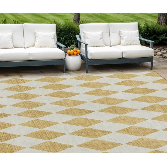 Gold Geometric Washable Non Skid Indoor Outdoor Area Rug Photo 1