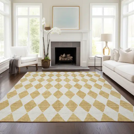 Gold Geometric Washable Non Skid Indoor Outdoor Area Rug Photo 8