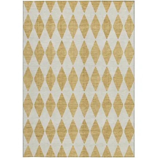 Gold Geometric Washable Non Skid Indoor Outdoor Area Rug Photo 6