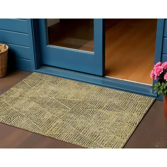 Gold Geometric Washable Non Skid Indoor Outdoor Area Rug Photo 1