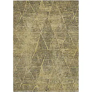 Photo of Gold Geometric Washable Non Skid Indoor Outdoor Area Rug