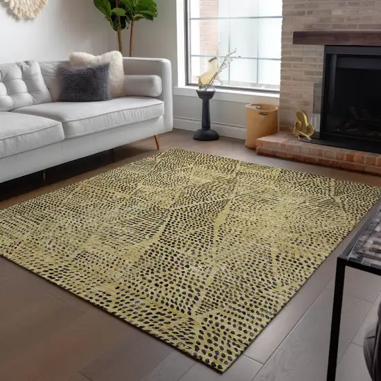 Gold Geometric Washable Non Skid Indoor Outdoor Area Rug Photo 8