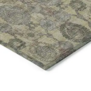 Photo of Gold Gray And Charcoal Damask Washable Indoor Outdoor Area Rug