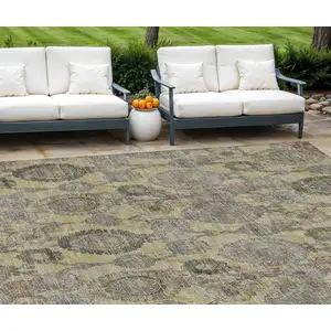 Photo of Gold Gray And Charcoal Damask Washable Indoor Outdoor Area Rug