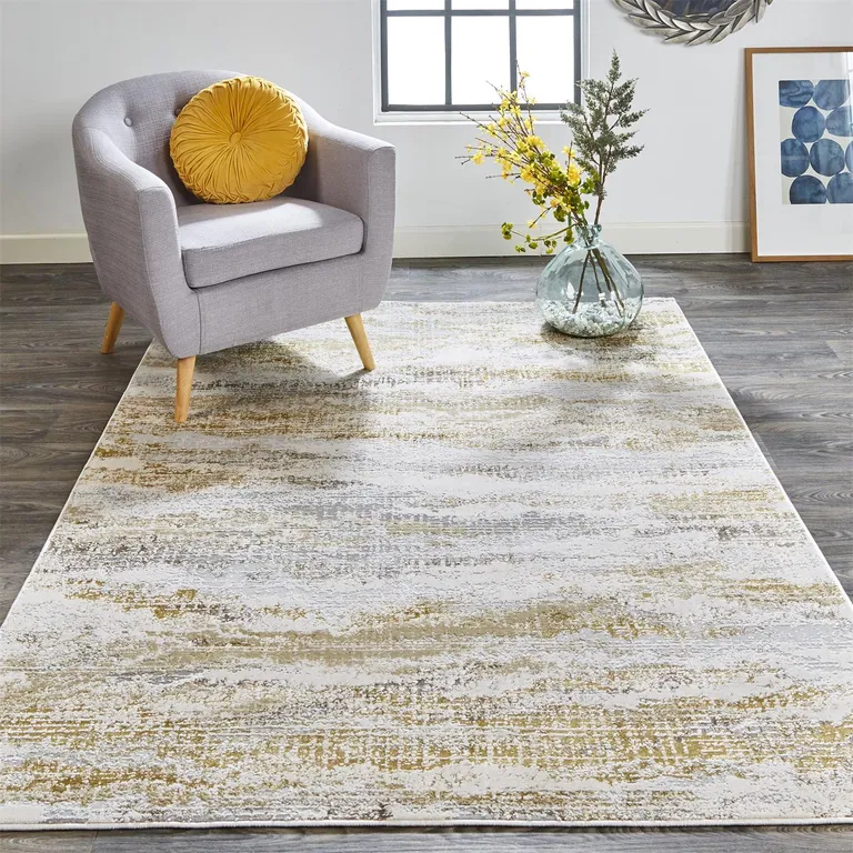 Gold Gray And Ivory Abstract Area Rug Photo 5