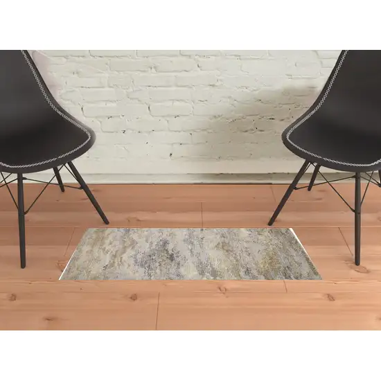 Gold Gray And Ivory Abstract Stain Resistant Area Rug Photo 2