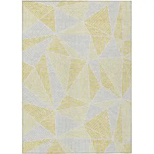 Photo of Gold Gray And Wheat Geometric Washable Indoor Outdoor Area Rug