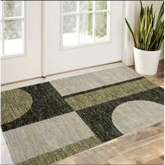 Blue and Beige Geometric Power Loom Area Rug Photo 1