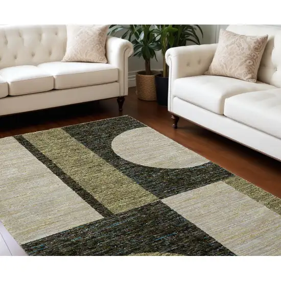 Blue and Beige Geometric Power Loom Area Rug Photo 1