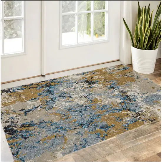 Gray and Ivory Abstract Power Loom Area Rug Photo 1