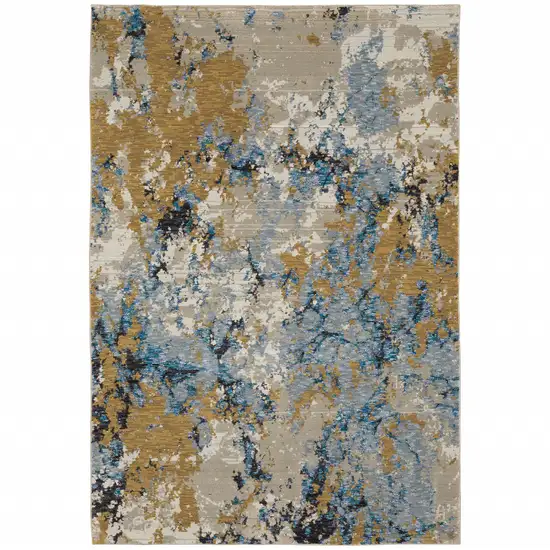 Gold Grey And Ivory Abstract Power Loom Stain Resistant Area Rug Photo 1