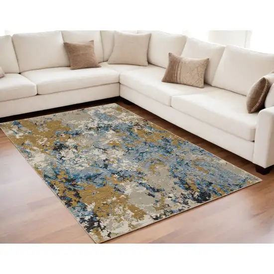 Gray and Ivory Abstract Power Loom Area Rug Photo 1