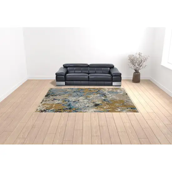 Gold Grey And Ivory Abstract Power Loom Stain Resistant Area Rug Photo 2