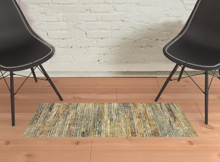 Gold Grey Tan Blue Green And Brown Abstract Power Loom Stain Resistant Area Rug Photo 3