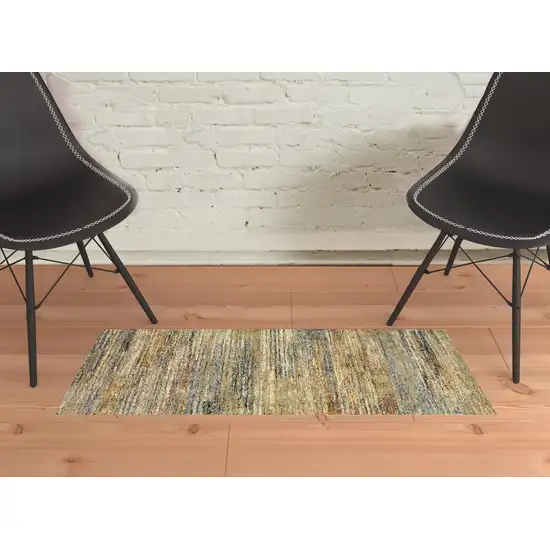 Gold Grey Tan Blue Green And Brown Abstract Power Loom Stain Resistant Area Rug Photo 3