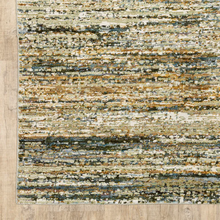 Gold Grey Tan Blue Green And Brown Abstract Power Loom Stain Resistant Area Rug Photo 2