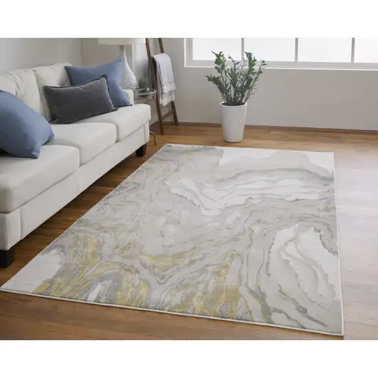 Gold Ivory And Gray Abstract Stain Resistant Area Rug Photo 6