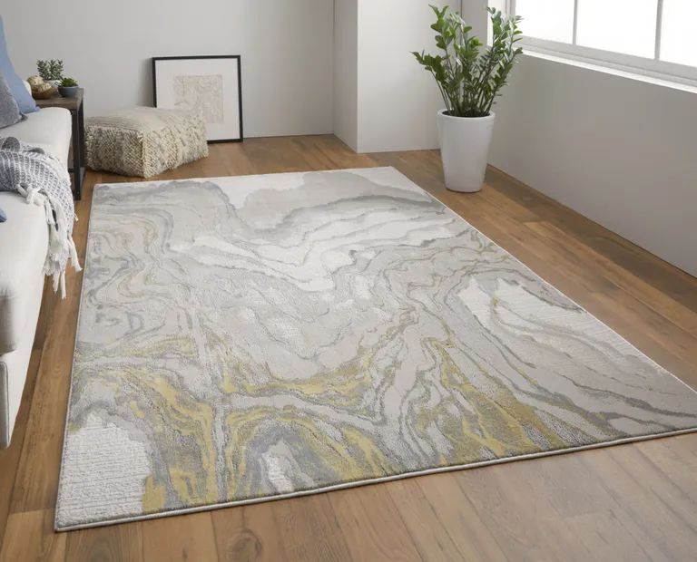 Gold Ivory And Gray Abstract Stain Resistant Area Rug Photo 5