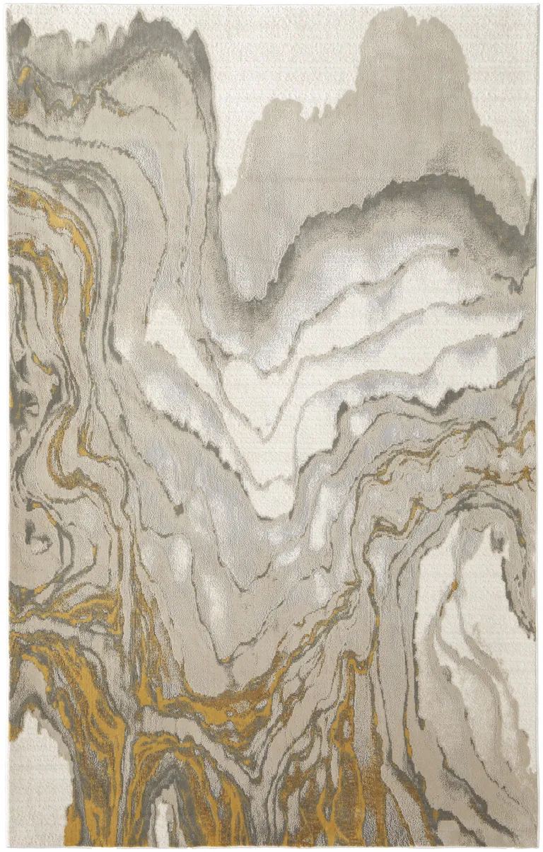 Gold Ivory And Gray Abstract Stain Resistant Area Rug Photo 1