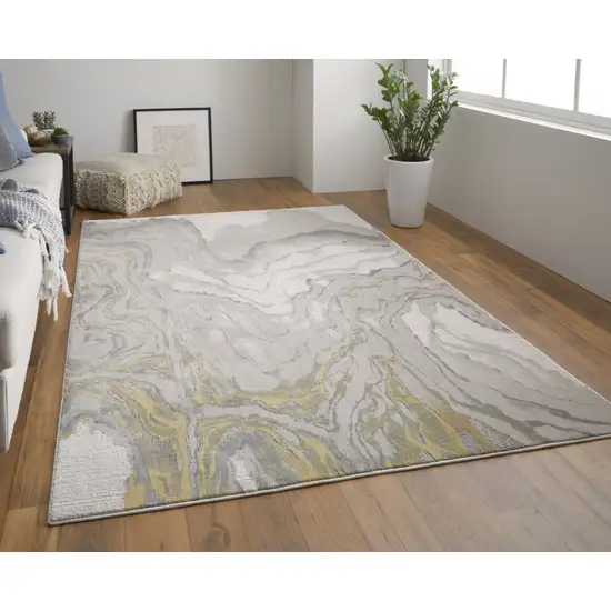 Gold Ivory And Gray Abstract Stain Resistant Area Rug Photo 5