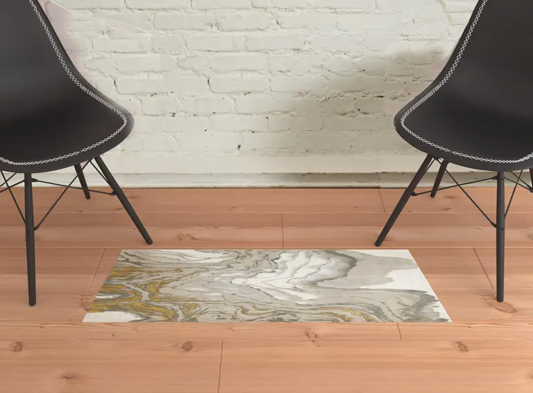 Gold Ivory And Gray Abstract Stain Resistant Area Rug Photo 2