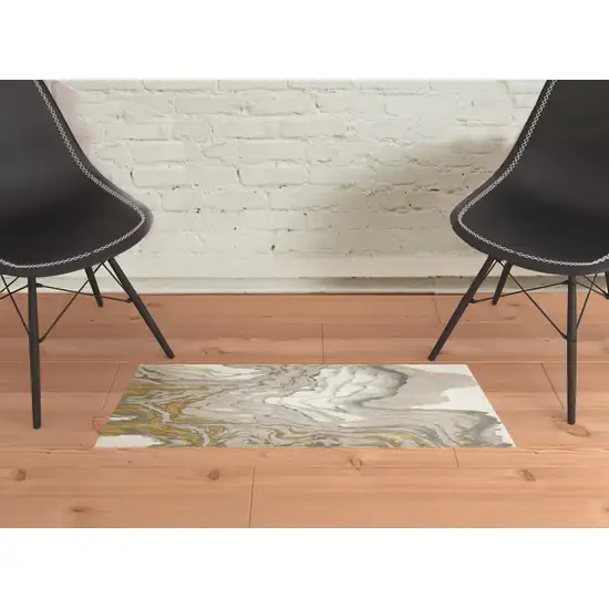 Gold Ivory And Gray Abstract Stain Resistant Area Rug Photo 2