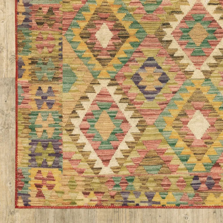 Gold Orange Brown Red Green Purple And Beige Southwestern Printed Stain Resistant Non Skid Area Rug Photo 1