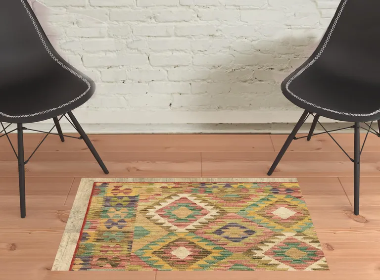 Gold Orange Brown Red Green Purple And Beige Southwestern Printed Stain Resistant Non Skid Area Rug Photo 3