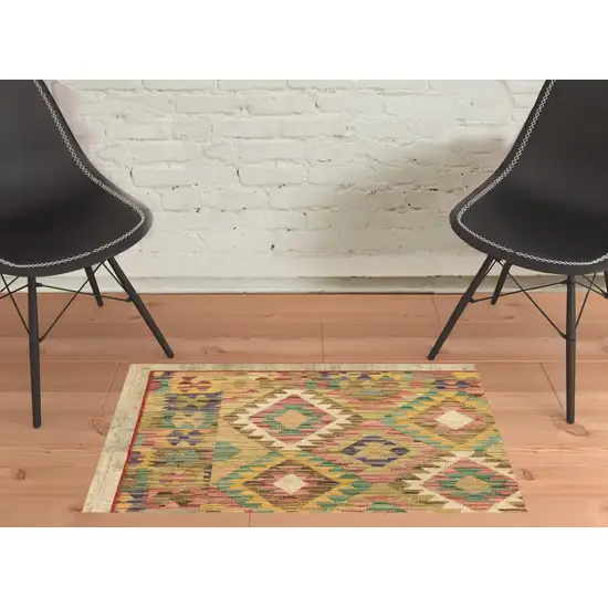 Gold Orange Brown Red Green Purple And Beige Southwestern Printed Stain Resistant Non Skid Area Rug Photo 3