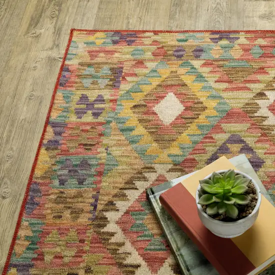 Gold Orange Brown Red Green Purple And Beige Southwestern Printed Stain Resistant Non Skid Area Rug Photo 7