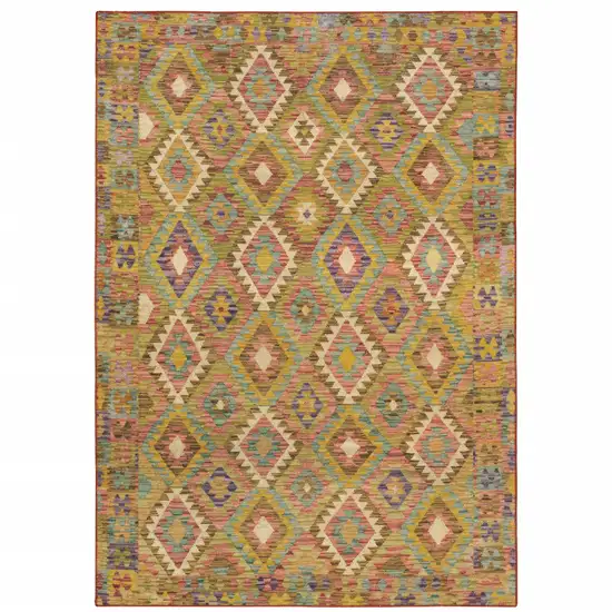 Gold Orange Brown Red Green Purple And Beige Southwestern Printed Stain Resistant Non Skid Area Rug Photo 2