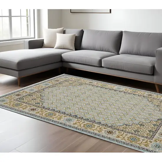 Gold Oriental Area Rug With Fringe Photo 1