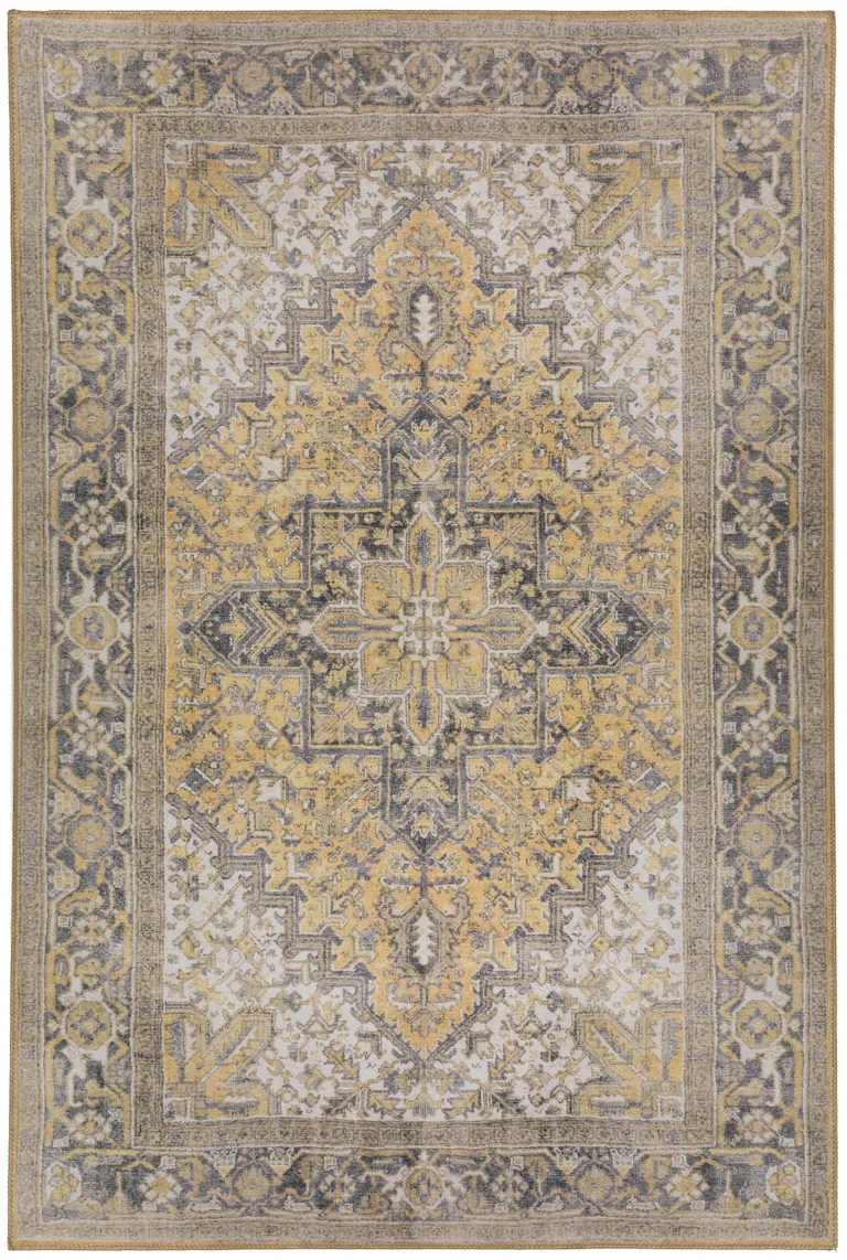 Gold Oriental Distressed Non Skid Area Rug Photo 1