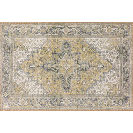 Gold Oriental Distressed Non Skid Area Rug Photo 1