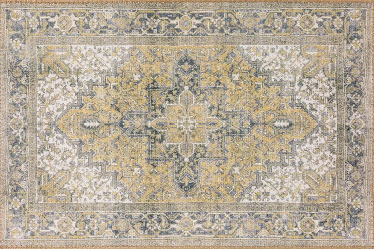 Gold Oriental Distressed Non Skid Area Rug Photo 1