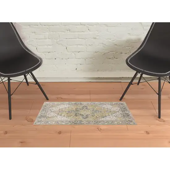 Gold Oriental Distressed Non Skid Area Rug Photo 2