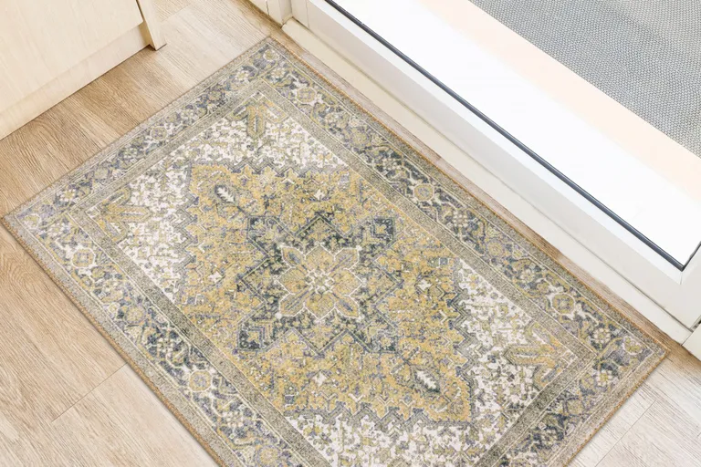 Gold Oriental Distressed Non Skid Area Rug Photo 4