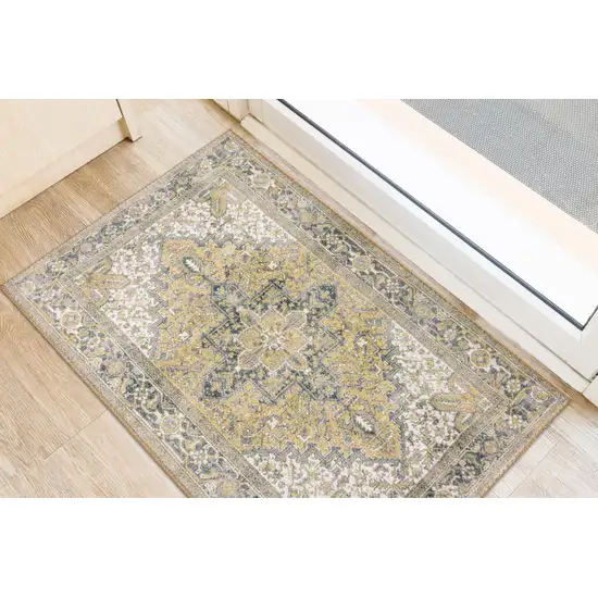 Gold Oriental Distressed Non Skid Area Rug Photo 4