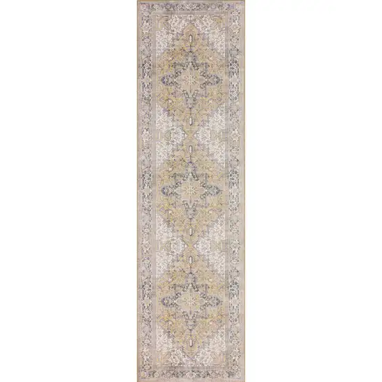 2' X 8' Gold Oriental Distressed Non Skid Runner Rug Photo 4