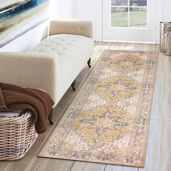 Gold Oriental Distressed Non Skid Runner Rug Photo 6