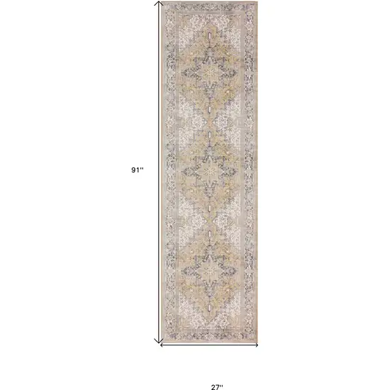 2' X 8' Gold Oriental Distressed Non Skid Runner Rug Photo 8