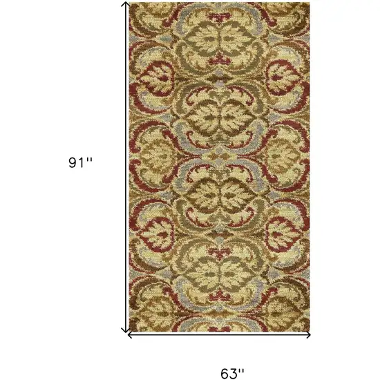 Gold Green and Red Floral Area Rug Photo 3