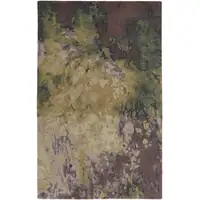 Photo of Gold Purple And Green Wool Abstract Tufted Handmade Stain Resistant Area Rug