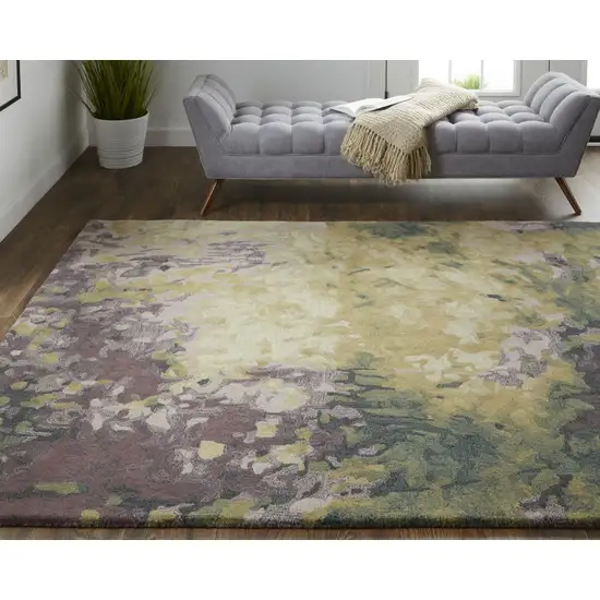 Gold Purple And Green Wool Abstract Tufted Handmade Stain Resistant Area Rug Photo 7