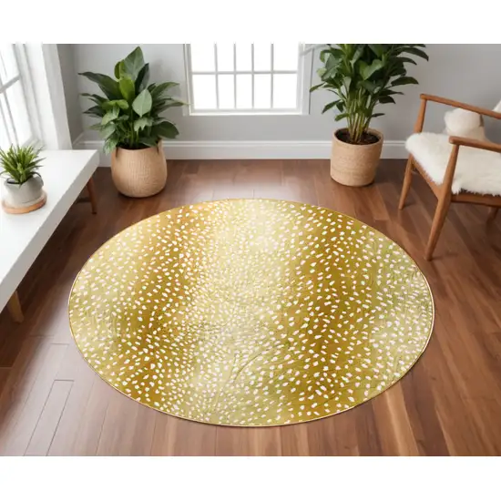 8' X 8' Gold Round Gazelle Print Shag Handmade Non Skid Area Rug Photo 2