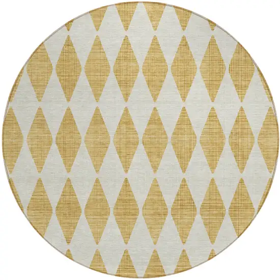 Gold Round Geometric Washable Non Skid Indoor Outdoor Area Rug Photo 2